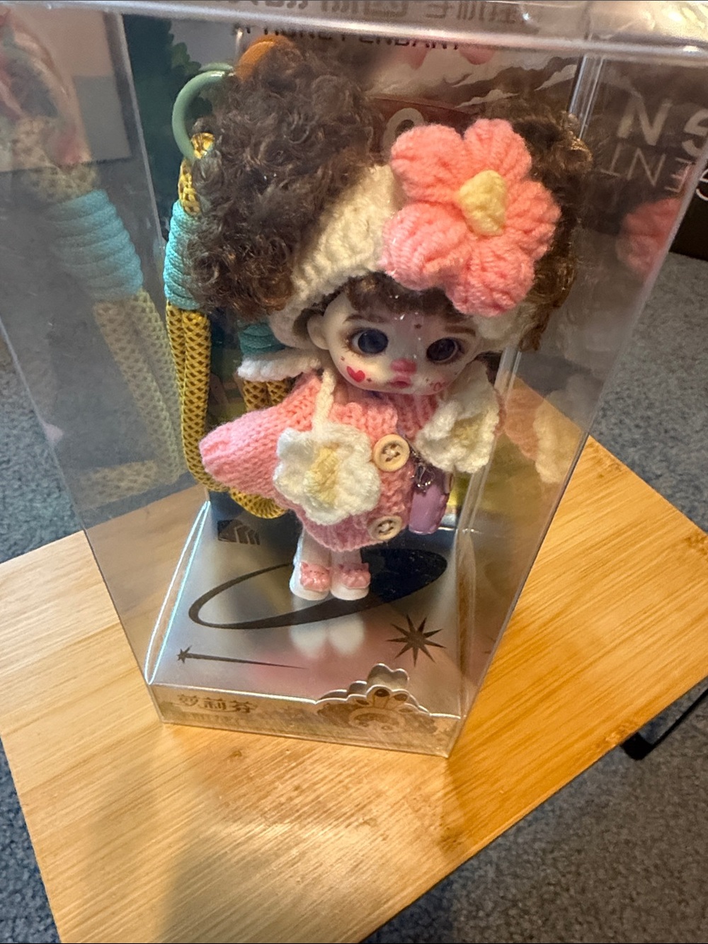 Cute Pink Knit Flower Doll Keychain